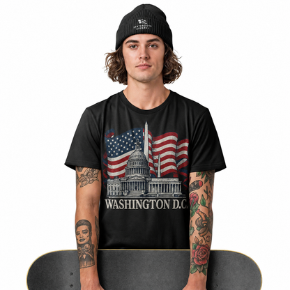 Washington DC Patriotic T-Shirt | Capitol Monument American Flag Souvenir Tee