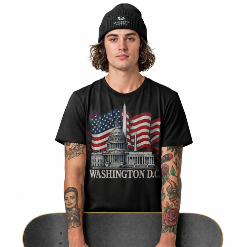 Washington DC Patriotic T-Shirt | Capitol Monument American Flag Souvenir Tee
