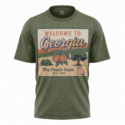 Welcome to Georgia T-Shirt | Peach State Retro Postcard Souvenir Tee